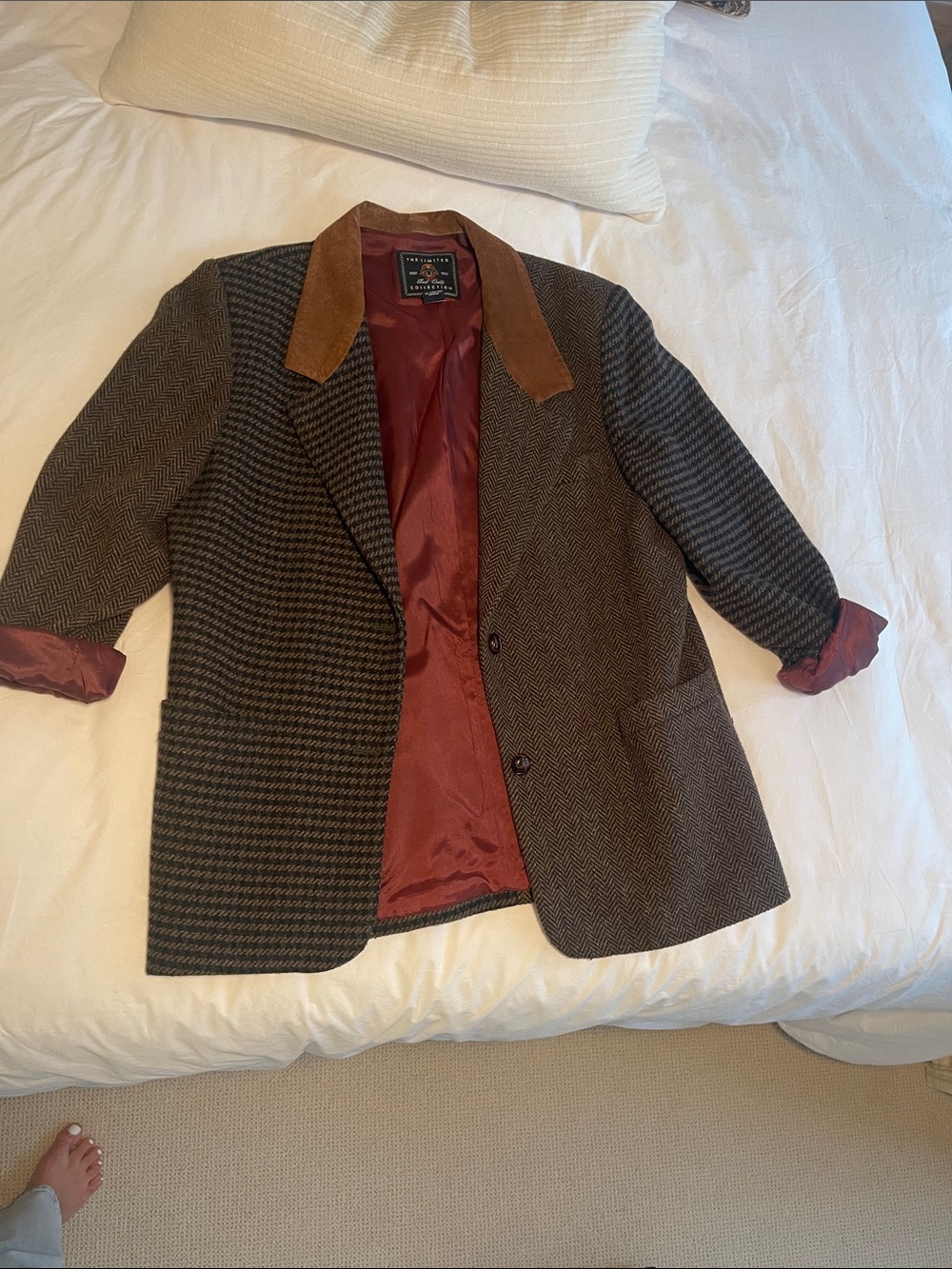 Vintage The Limited Wool Herringbone Coat/Blazer with Brown Corduroy Collar